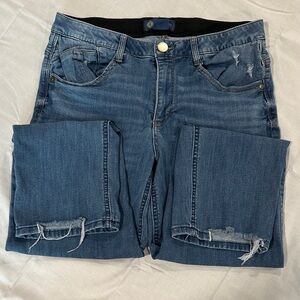 Democracy Blue Distressed Ankle Jeans-Relaxed Fit. Size 10.